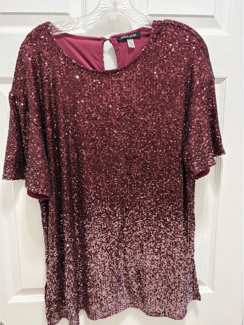 Cable & Gauge Burgundy Sequin Top - Vintage Glam Party Shirt